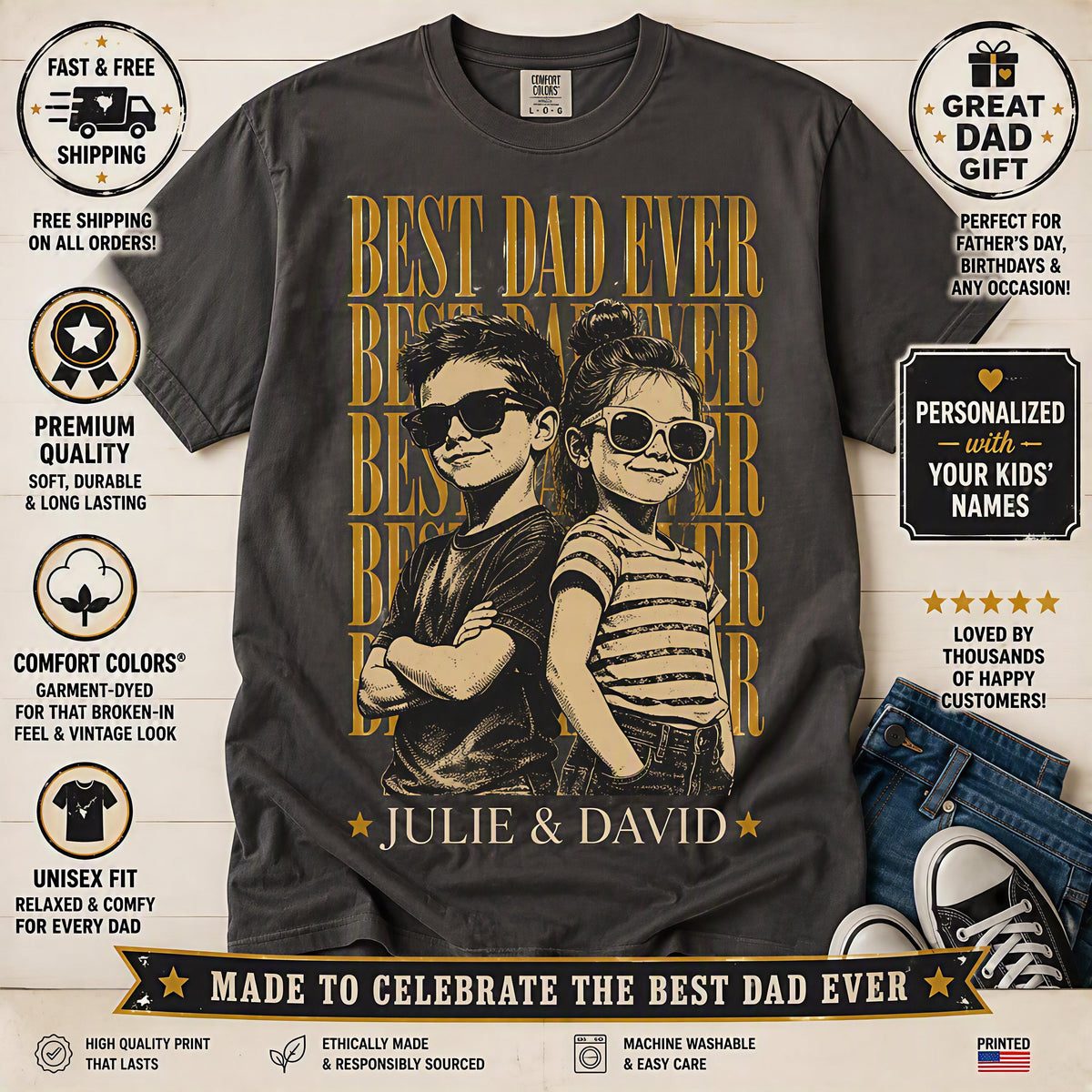 Custom Best Dad Ever vintage photo portrait shirt