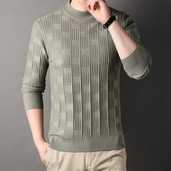 Thick Hand Knitted Round Neck Pullover Sweater with Mahjong Pattern