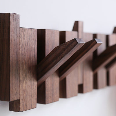 Piano Key Wall Coat Rack | Wooden Entryway Hook Rail in Walnut & Black Walnut