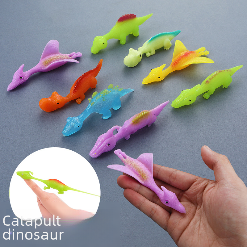 Dinosaur Finger Slingshot Toy | Soft Stretchy Flying Dino, Party Bag Filler