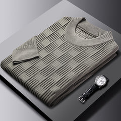 Thick Hand Knitted Round Neck Pullover Sweater with Mahjong Pattern