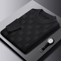 Thick Hand Knitted Round Neck Pullover Sweater with Mahjong Pattern