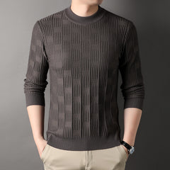 Thick Hand Knitted Round Neck Pullover Sweater with Mahjong Pattern
