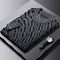 Thick Hand Knitted Round Neck Pullover Sweater with Mahjong Pattern