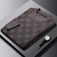 Thick Hand Knitted Round Neck Pullover Sweater with Mahjong Pattern