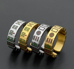 Casual Style Titanium Steel Mahjong Letter Ring
