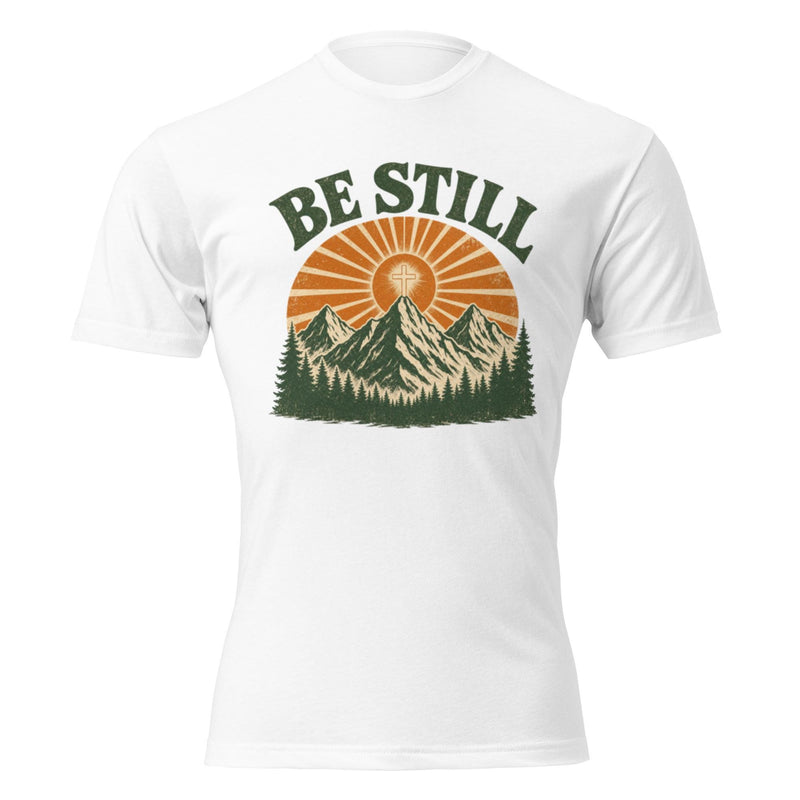 Be Still Christian T-Shirt, Psalm 46:10 Faith Shirt, Mountain Sunrise Bible Verse Tee, Religious Gift