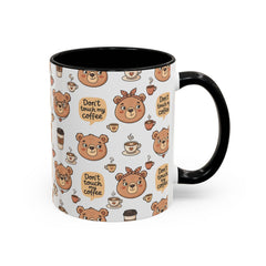 Don't Touch My Coffee Bear Mug Accent Coffee Mug | Cute Bear Pattern, Black Handle