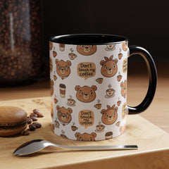 Don't Touch My Coffee Bear Mug Accent Coffee Mug | Cute Bear Pattern, Black Handle