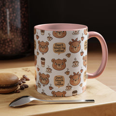 Don't Touch My Coffee Bear Mug Accent Coffee Mug | Cute Bear Pattern, Black Handle