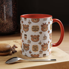 Don't Touch My Coffee Bear Mug Accent Coffee Mug | Cute Bear Pattern, Black Handle