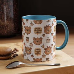 Don't Touch My Coffee Bear Mug Accent Coffee Mug | Cute Bear Pattern, Black Handle