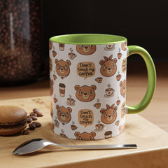 Don't Touch My Coffee Bear Mug Accent Coffee Mug | Cute Bear Pattern, Black Handle