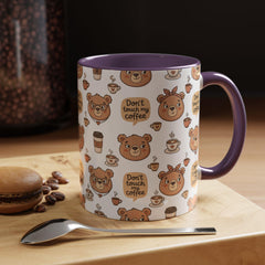 Don't Touch My Coffee Bear Mug Accent Coffee Mug | Cute Bear Pattern, Black Handle