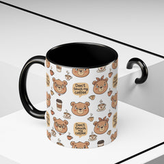 Don't Touch My Coffee Bear Mug Accent Coffee Mug | Cute Bear Pattern, Black Handle