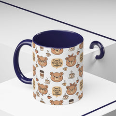 Don't Touch My Coffee Bear Mug Accent Coffee Mug | Cute Bear Pattern, Black Handle