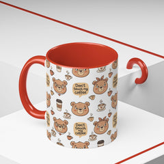 Don't Touch My Coffee Bear Mug Accent Coffee Mug | Cute Bear Pattern, Black Handle
