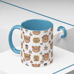 Don't Touch My Coffee Bear Mug Accent Coffee Mug | Cute Bear Pattern, Black Handle