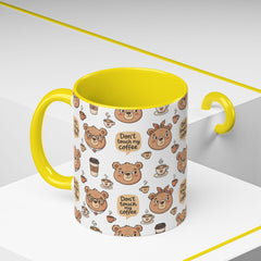 Don't Touch My Coffee Bear Mug Accent Coffee Mug | Cute Bear Pattern, Black Handle