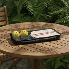 Wooden Pickleball Paddle Set | Retro Neon Stripe, Includes Balls & Bag shown in an AI-generated listing photo