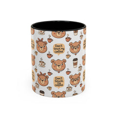 Don't Touch My Coffee Bear Mug Accent Coffee Mug | Cute Bear Pattern, Black Handle