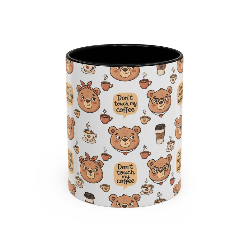 Don't Touch My Coffee Bear Mug Accent Coffee Mug | Cute Bear Pattern, Black Handle