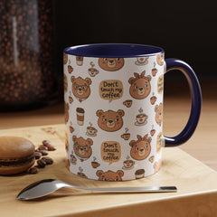 Don't Touch My Coffee Bear Mug Accent Coffee Mug | Cute Bear Pattern, Black Handle