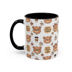 Don't Touch My Coffee Bear Mug Accent Coffee Mug | Cute Bear Pattern, Black Handle