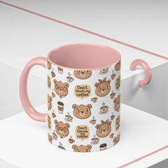 Don't Touch My Coffee Bear Mug Accent Coffee Mug | Cute Bear Pattern, Black Handle