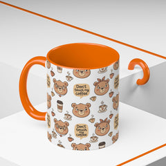 Don't Touch My Coffee Bear Mug Accent Coffee Mug | Cute Bear Pattern, Black Handle