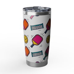 Colorful Travel Cup with Pickleball Design, 20oz Stainless Steel Tumbler