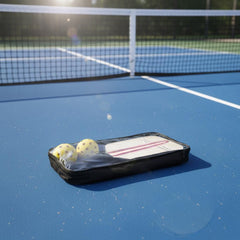 Wooden Pickleball Paddle Set | Retro Neon Stripe, Includes Balls & Bag shown in an AI-generated listing photo