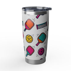 Colorful Travel Cup with Pickleball Design, 20oz Stainless Steel Tumbler