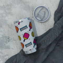 Colorful Travel Cup with Pickleball Design, 20oz Stainless Steel Tumbler