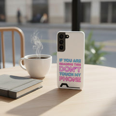 Don't Touch My Phone phone case | Card Holder, Neon Text, Protective shown in an AI-generated listing photo
