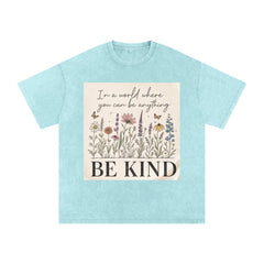 Be Kind Wildflower Shirt, Oversized Snow Wash Cotton Tee, Botanical Graphic Kindness Top