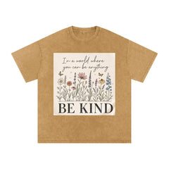Be Kind Wildflower Shirt, Oversized Snow Wash Cotton Tee, Botanical Graphic Kindness Top