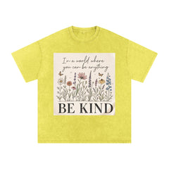 Be Kind Wildflower Shirt, Oversized Snow Wash Cotton Tee, Botanical Graphic Kindness Top
