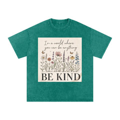 Be Kind Wildflower Shirt, Oversized Snow Wash Cotton Tee, Botanical Graphic Kindness Top