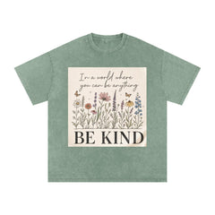 Be Kind Wildflower Shirt, Oversized Snow Wash Cotton Tee, Botanical Graphic Kindness Top