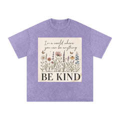 Be Kind Wildflower Shirt, Oversized Snow Wash Cotton Tee, Botanical Graphic Kindness Top