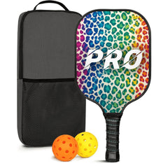 Rainbow Cheetah Pickleball Paddle Set | Fiberglass Power, Honeycomb Control, Cover