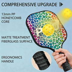 Rainbow Cheetah Pickleball Paddle Set | Fiberglass Power, Honeycomb Control, Cover