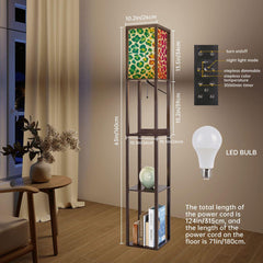Rainbow Cheetah Floor Lamp with Shelves | Y2K Leopard Print Standing Lamp, USB Ports