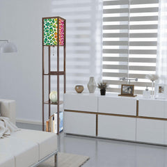 Rainbow Cheetah Floor Lamp with Shelves | Y2K Leopard Print Standing Lamp, USB Ports