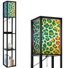 Rainbow Cheetah Floor Lamp with Shelves | Y2K Leopard Print Standing Lamp, USB Ports