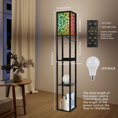 Rainbow Cheetah Floor Lamp with Shelves | Y2K Leopard Print Standing Lamp, USB Ports