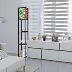 Rainbow Cheetah Floor Lamp with Shelves | Y2K Leopard Print Standing Lamp, USB Ports