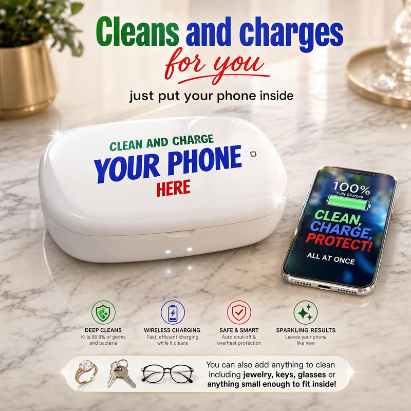 UV Phone Sanitizer Wireless Charging Pad, Germ-Free Phone Cleaner, Desk Accessory, Travel Charger, Contactless Clean, Office Gift.