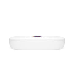 Back profile view of the closed white UV sanitizer box on a white background, featuring a USB-C charging port.